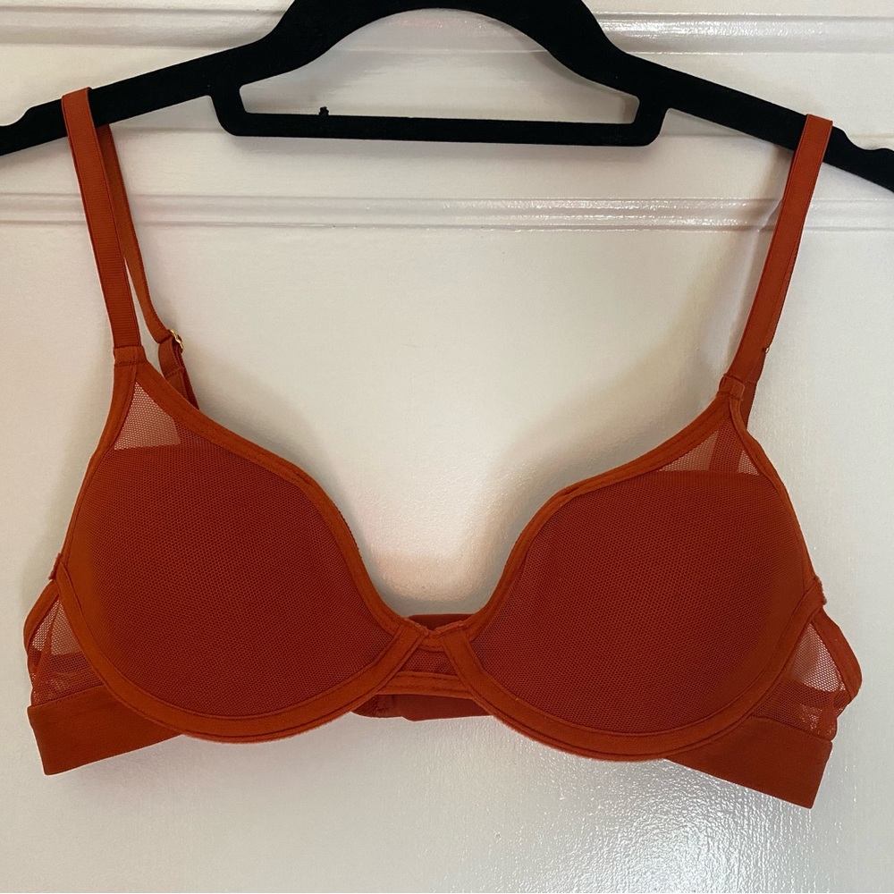 Pepper brand mesh bra in burnt orange, 34AA, pre-worn but only once